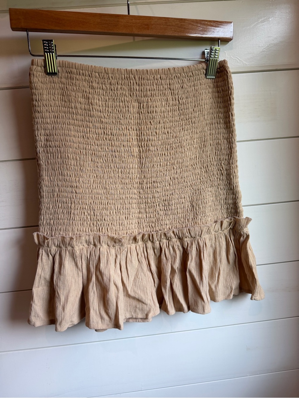 Smocked Ruffle Hem Mini Skirt - Beige